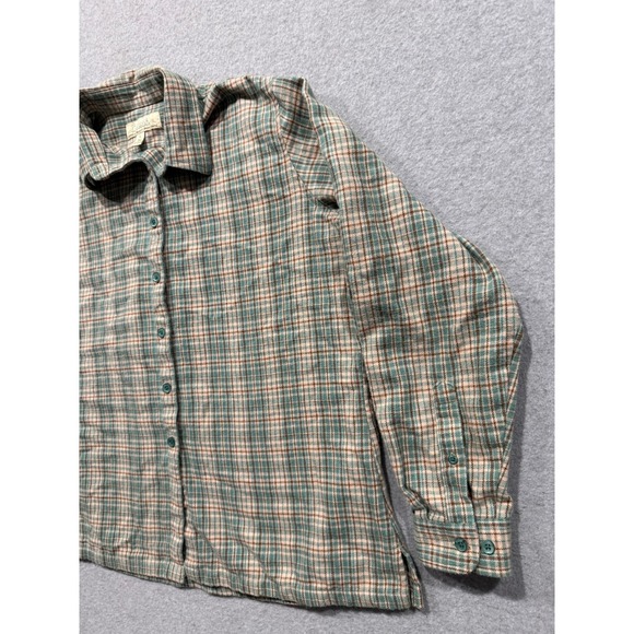 Cabelas Womens L Plaid Soft Flannel Shirt Teal Tan Brown Cotton Shirt (D34) - Picture 11 of 14
